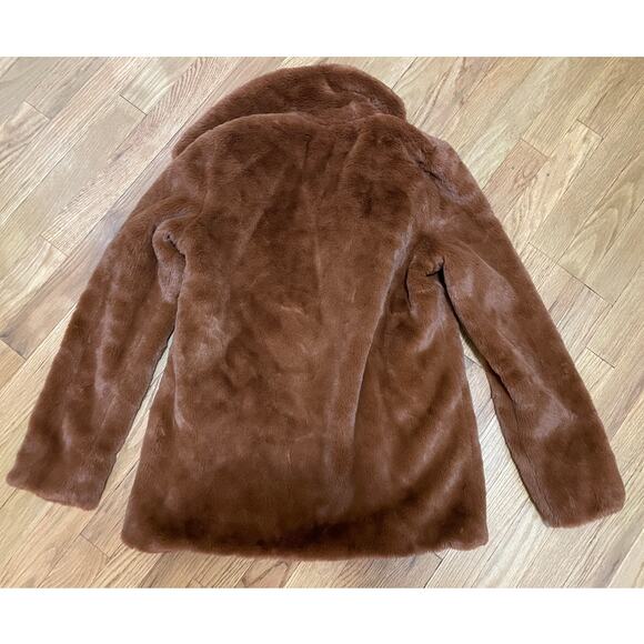 Rachel Zoe Brown Camel Faux Fur Mob‎ Wife Collared Coat Jacket Women's XS - Picture 6 of 6